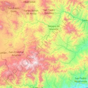 San Carlos Yautepec topographic map, elevation, terrain