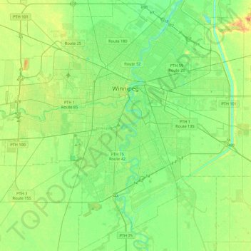 Winnipeg topographic map, elevation, terrain