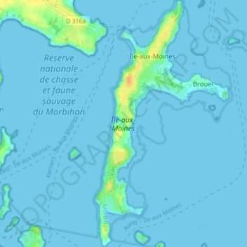 Île-aux-Moines topographic map, elevation, terrain