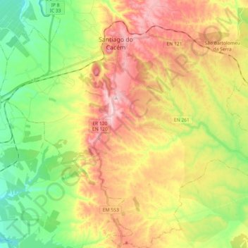 Santiago do Cacém topographic map, elevation, terrain