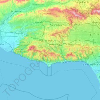 Santa Monica Mountains National Recreation Area topographic map, elevation, terrain