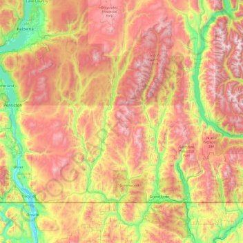 Regional District of Kootenay Boundary topographic map, elevation, terrain