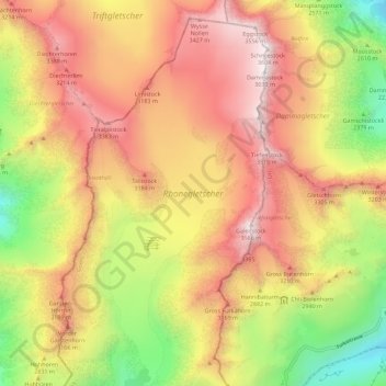 Rhonegletscher topographic map, elevation, terrain