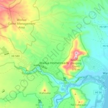 Wailua Homesteads topographic map, elevation, terrain