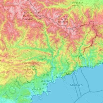 Alpi Marittime topographic map, elevation, terrain