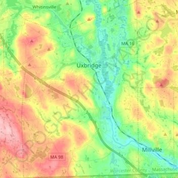 Uxbridge topographic map, elevation, terrain
