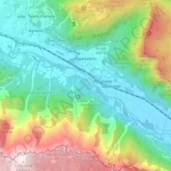 Ospedaletto topographic map, elevation, terrain