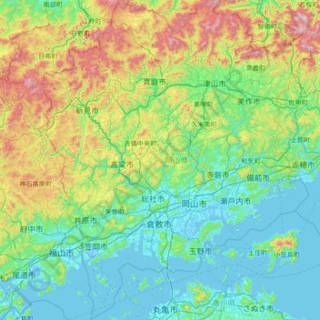Okayama Prefecture topographic map, elevation, terrain