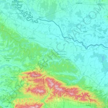Virovitica-Podravina County topographic map, elevation, terrain