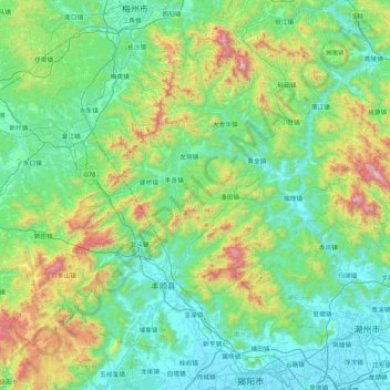 丰顺县 topographic map, elevation, terrain