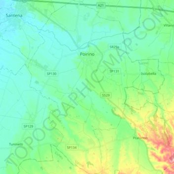 Poirino topographic map, elevation, terrain