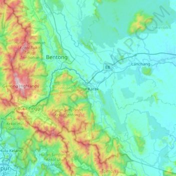 Bentong topographic map, elevation, terrain