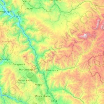 Pitumarca topographic map, elevation, terrain