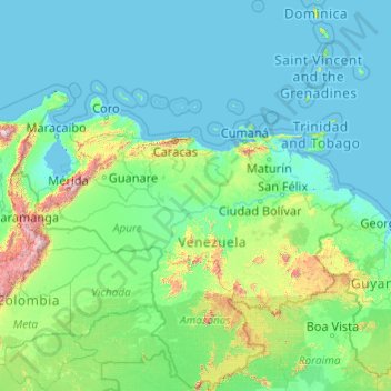 Venezuela topographic map, elevation, terrain