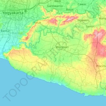 Gunung Kidul Regency topographic map, elevation, terrain