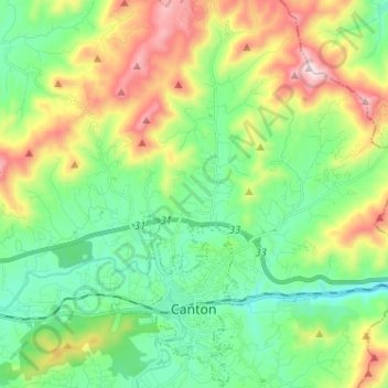 Canton topographic map, elevation, terrain