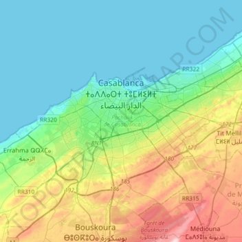 Casablanca topographic map, elevation, terrain