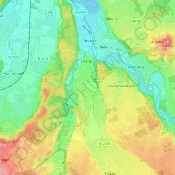 Lautrach topographic map, elevation, terrain