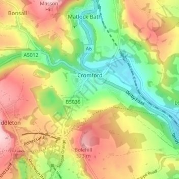 Cromford CP topographic map, elevation, terrain