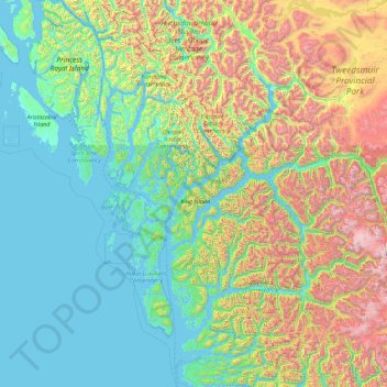 Area A (Ocean Falls/Outer Coast) topographic map, elevation, terrain