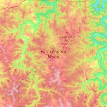 Fort Leonard Wood topographic map, elevation, terrain