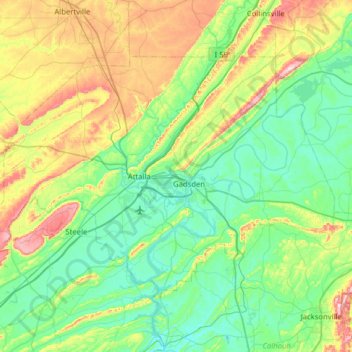 Etowah County topographic map, elevation, terrain