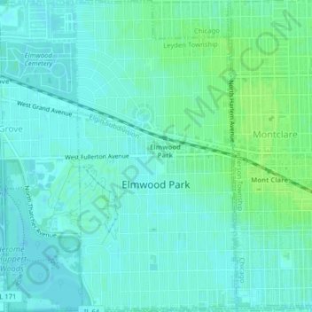 Elmwood Park topographic map, elevation, terrain