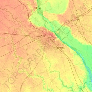 Kanpur topographic map, elevation, terrain