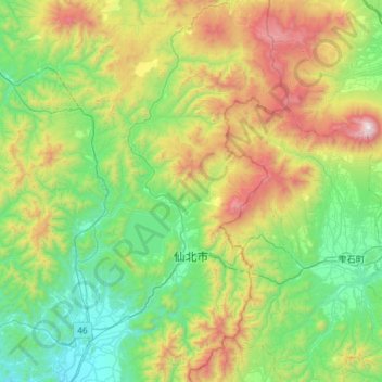 Semboku topographic map, elevation, terrain