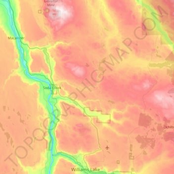 Area D (Commodore Heights/McLeese Lake) topographic map, elevation, terrain