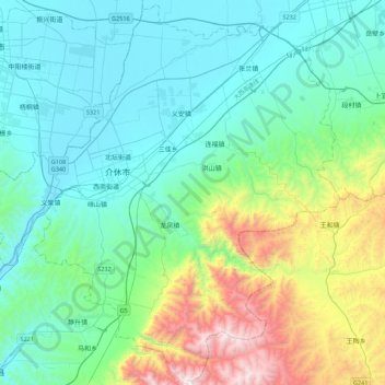 Jiexiu City topographic map, elevation, terrain