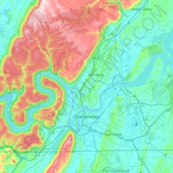 Chattanooga topographic map, elevation, terrain