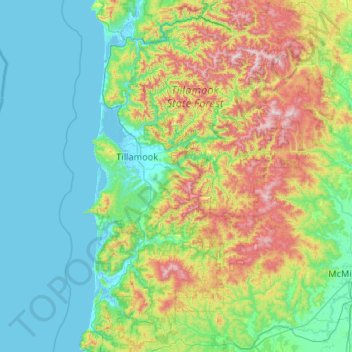 Tillamook County topographic map, elevation, terrain