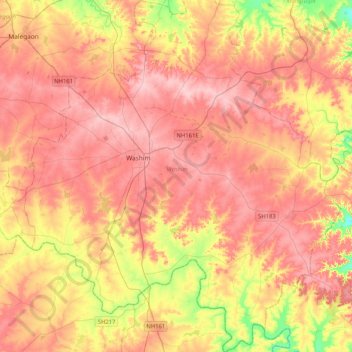 Washim topographic map, elevation, terrain