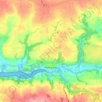 Pont-Croix topographic map, elevation, terrain
