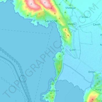 Saranda topographic map, elevation, terrain