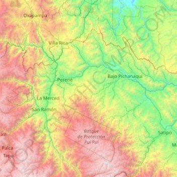 Chanchamayo topographic map, elevation, terrain