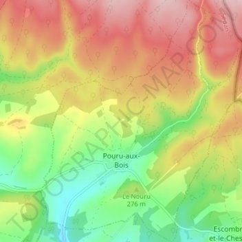 Pouru-aux-Bois topographic map, elevation, terrain