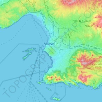 Marseille topographic map, elevation, terrain