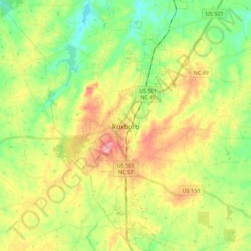 Roxboro topographic map, elevation, terrain