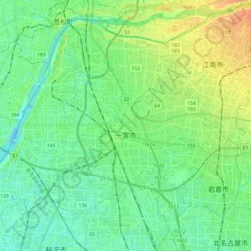 Ichinomiya topographic map, elevation, terrain