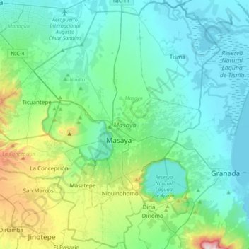 Masaya topographic map, elevation, terrain