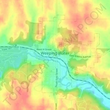Weeping Water topographic map, elevation, terrain
