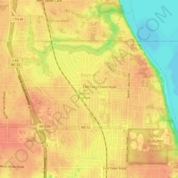 Bayside topographic map, elevation, terrain
