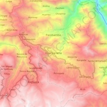 Huancarama topographic map, elevation, terrain