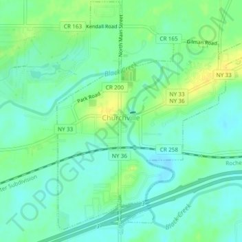 Churchville topographic map, elevation, terrain