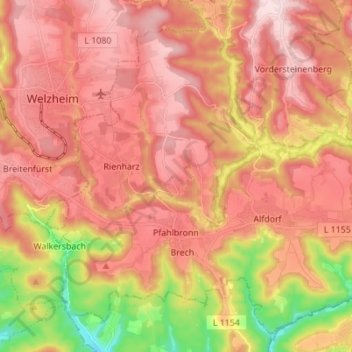 Pfahlbronn topographic map, elevation, terrain