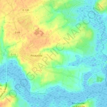 Picauville topographic map, elevation, terrain