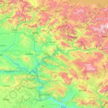Siirt topographic map, elevation, terrain