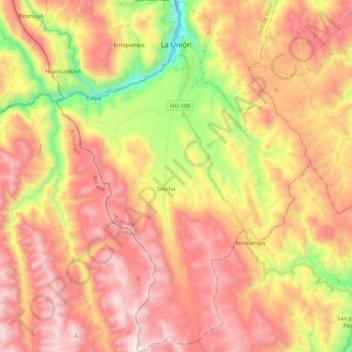 La Unión topographic map, elevation, terrain